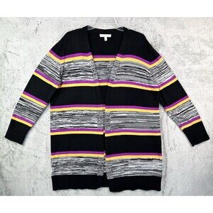 CHAUS New York Women’s L Open Front Cardigan Long Sleeve Striped Sweater Jacket